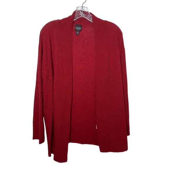 Eileen Fisher Women’s 1X Red Open Front Cardigan Sweater 100% Wool Italian Yarn - Picture 1 of 10